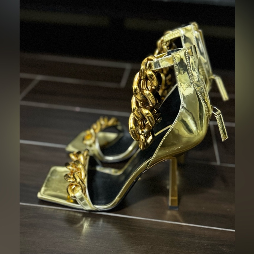 Versace Metallic Gold Chain Heels